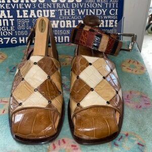 Mauri Patchwork Alligator Sandals SZ8 and Kleinburg Patchwork Belt SZ38